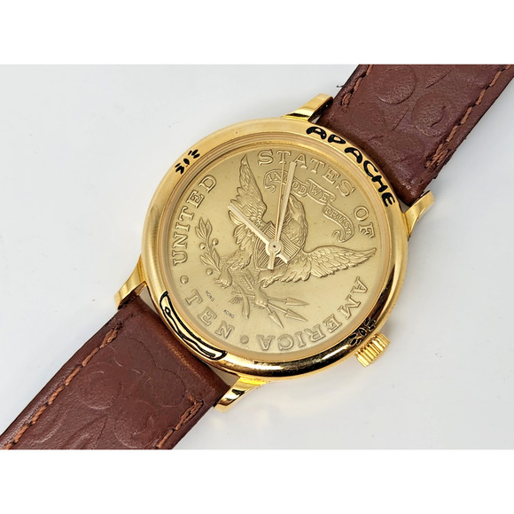 Apache Coin Dial Wind Up Watch Western Americana Style $10 Eagle Coin Face 36mm - Picture 1 of 16